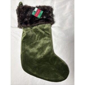 NEW OLIVE‎ GREEN CHRISTMAS STOCKING BROWN FAUX FUR CUFF 18" LINED TARGET